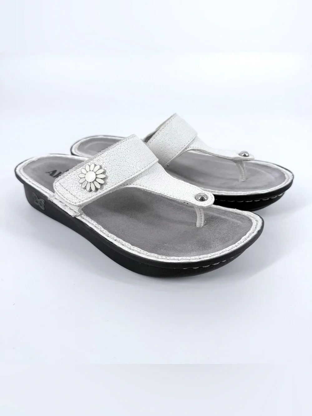Alegria Carina Thong Sandals White Leather Adjust Strap Womens Size EU39 US 9